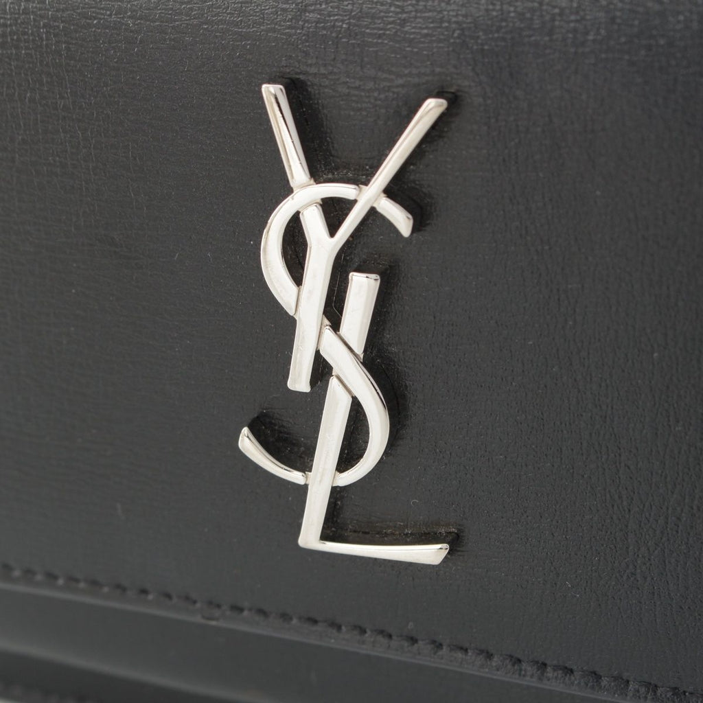 Saint Laurent Leather Sunset YSL Logo Chain Shoulder Bag Black Silver — view 7