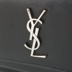 Saint Laurent Leather Sunset YSL Logo Chain Shoulder Bag Black Silver — view 7