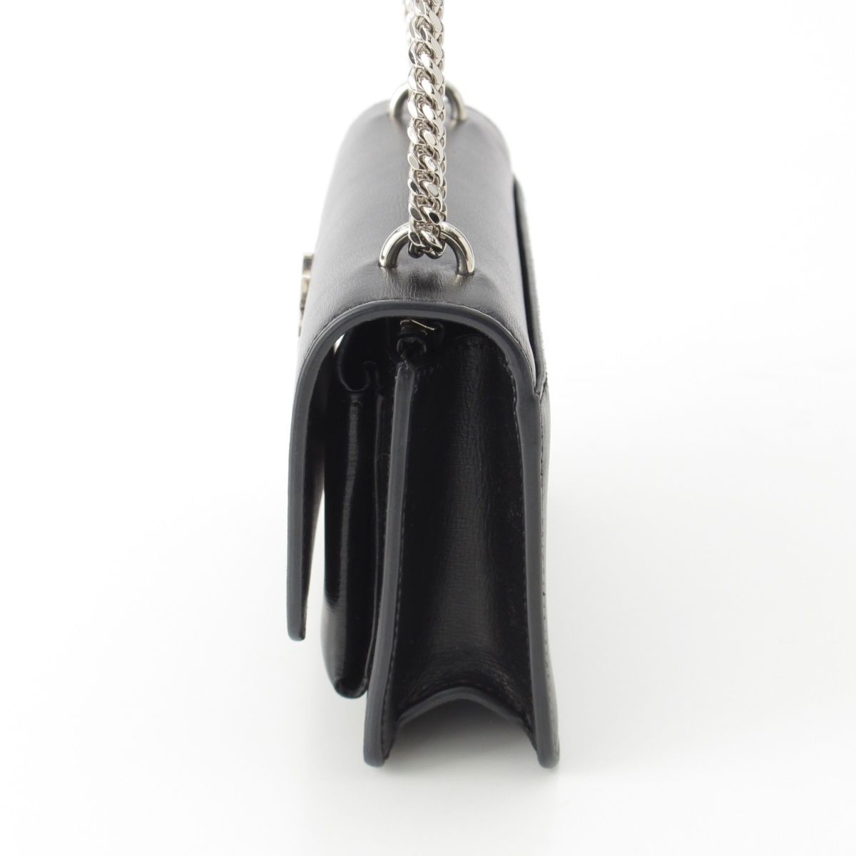 Saint Laurent Leather Sunset YSL Logo Chain Shoulder Bag Black Silver — view 3
