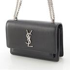 Saint Laurent Leather Sunset YSL Logo Chain Shoulder Bag Black Silver — view 2