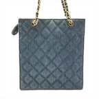 Chanel CC Logo Denim Quilted Vintage Chain Tote Shoulder Bag Blue — view 3