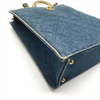 Chanel CC Logo Denim Quilted Vintage Chain Tote Shoulder Bag Blue — view 6