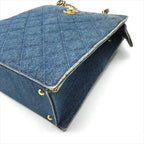 Chanel CC Logo Denim Quilted Vintage Chain Tote Shoulder Bag Blue — view 5