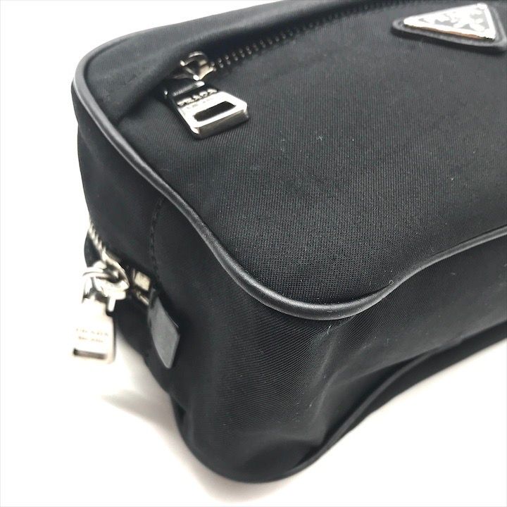 Prada Nylon Leather Triangle Logo Pouch Black — view 6