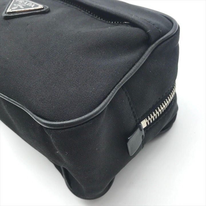 Prada Nylon Leather Triangle Logo Pouch Black — view 5