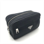 Prada Nylon Leather Triangle Logo Pouch Black — view 2
