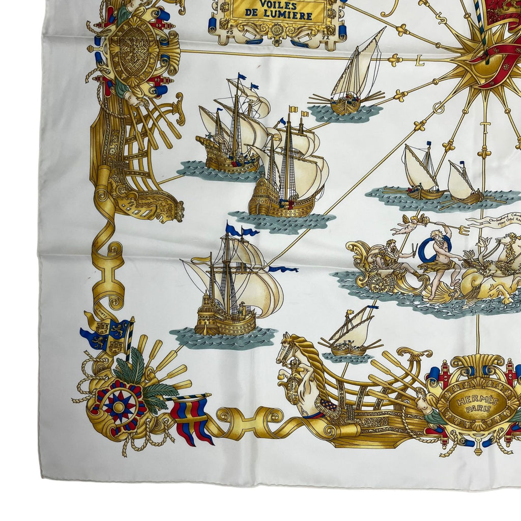 Hermes Carre 90 Silk Scarf Voiles de Lumiere Sailing Ship of Light White — view 4