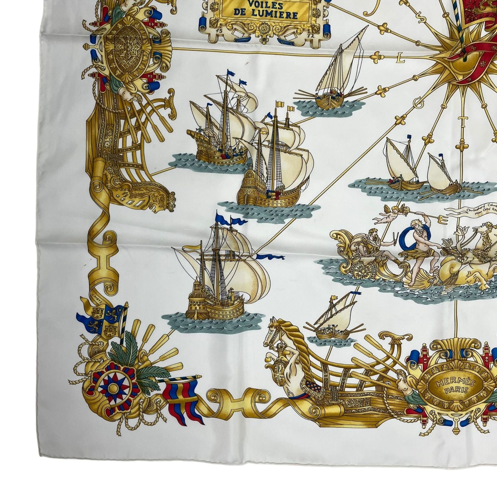Hermes Carre 90 Silk Scarf Voiles de Lumiere Sailing Ship of Light White — view 4