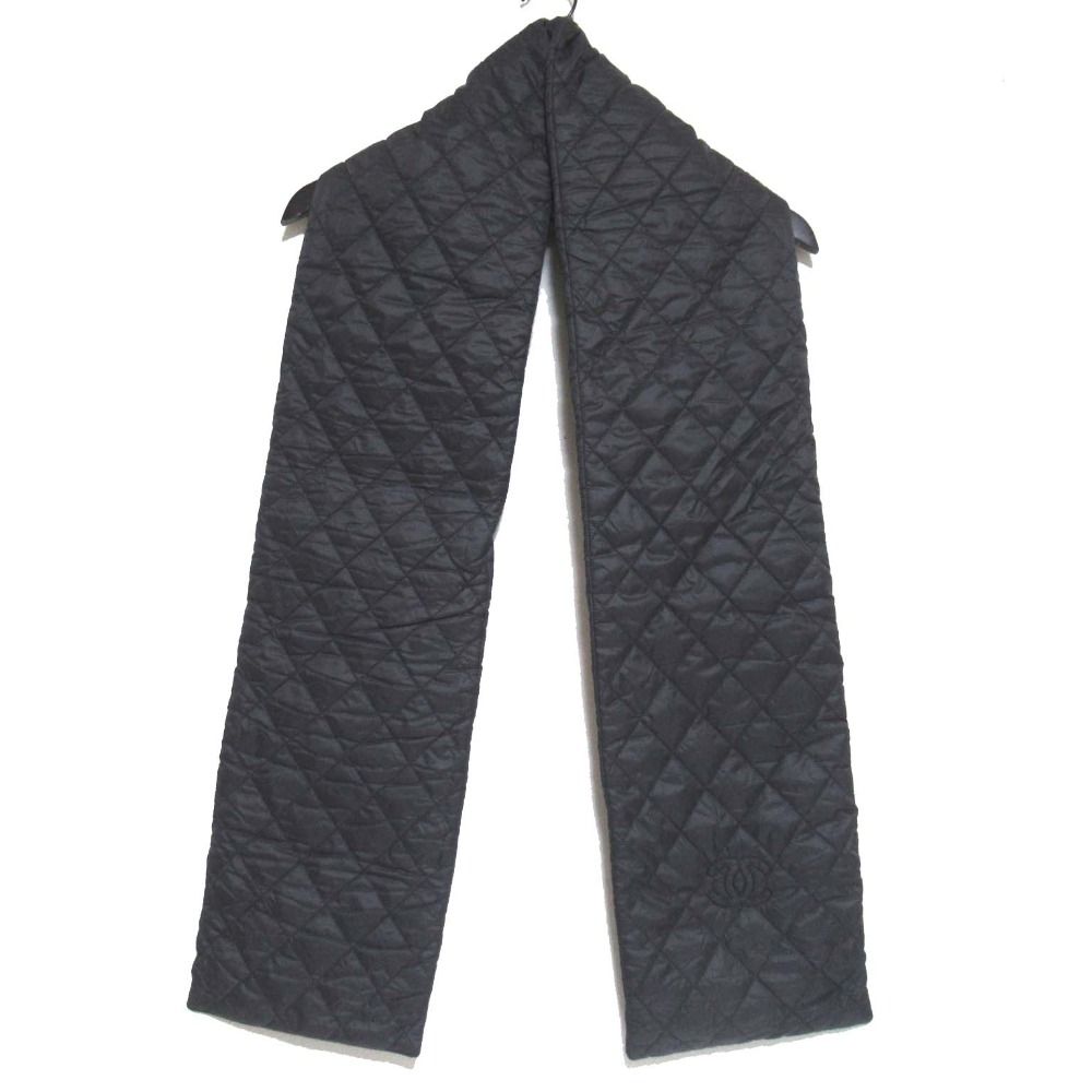 Chanel CC Logo Quilted Patted Muffler Black Scarf — view 2