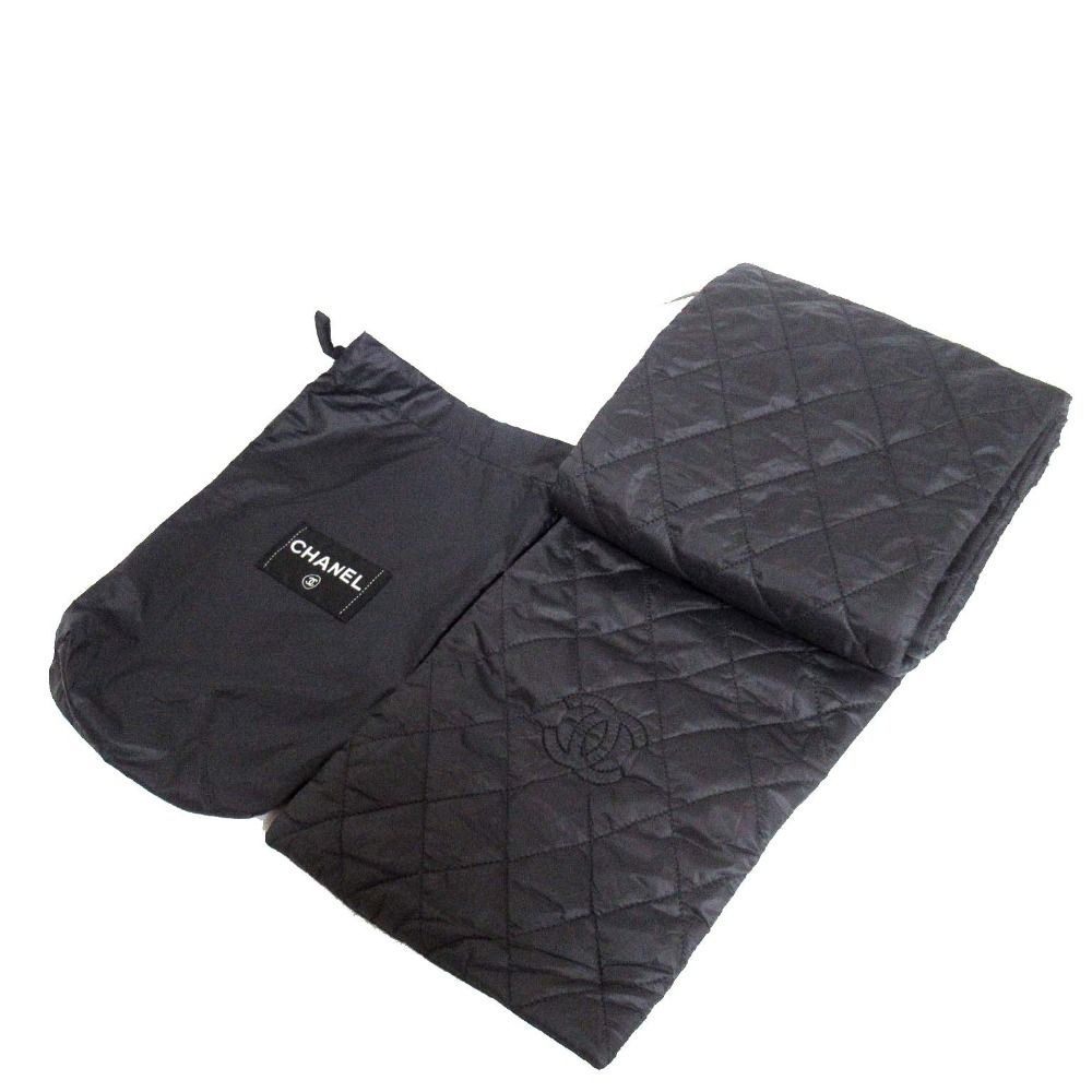 Chanel CC Logo Quilted Patted Muffler Black Scarf — view 4