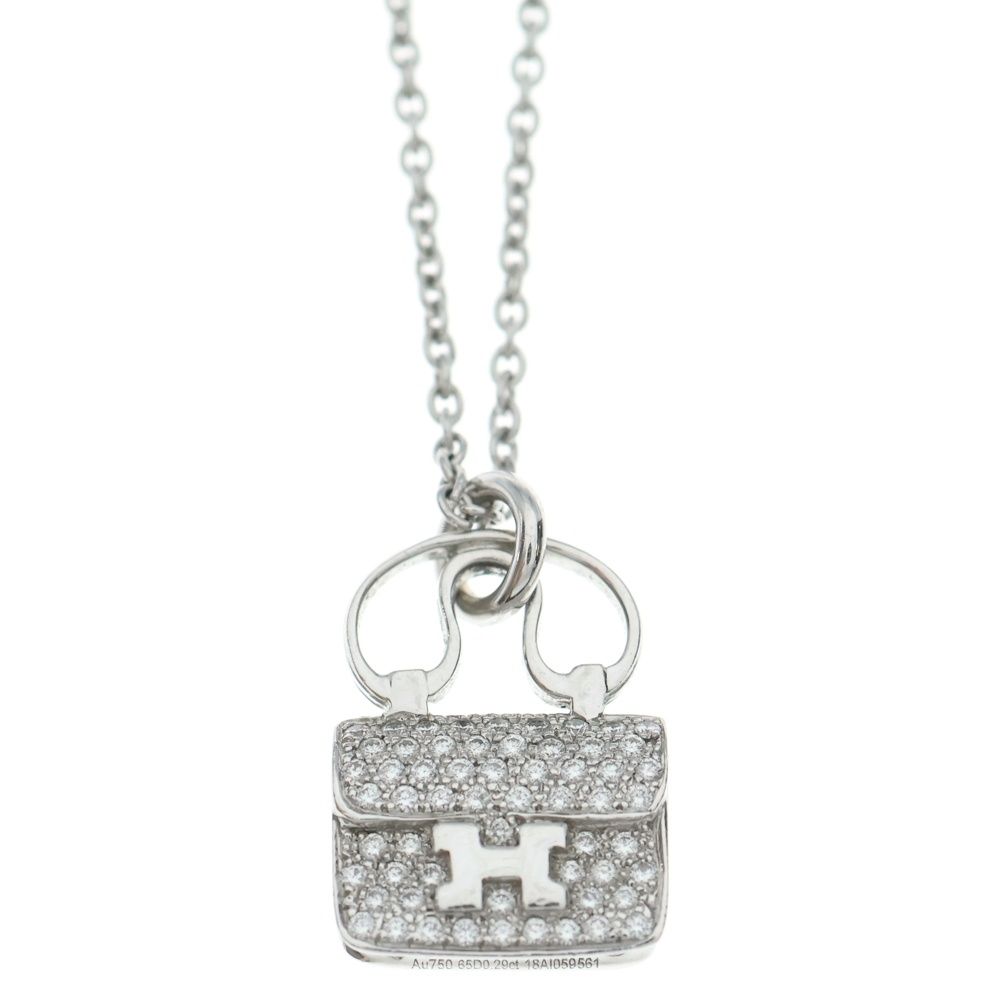Hermes Amulet Constance Logo Bag Motif Necklace White Gold Diamond 18K — view 3