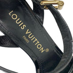 Louis Vuitton Shakeline Monogram Sandals Shoes Patent Black Gold LV Logo — view 7