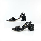 Louis Vuitton Shakeline Monogram Sandals Shoes Patent Black Gold LV Logo — view 3