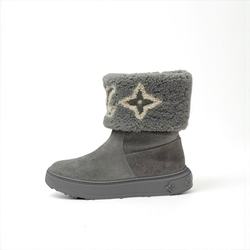 Louis Vuitton Snow Drop Line Monogram Short Boots Shoes Suede Mouton Gray Shearling — view 3