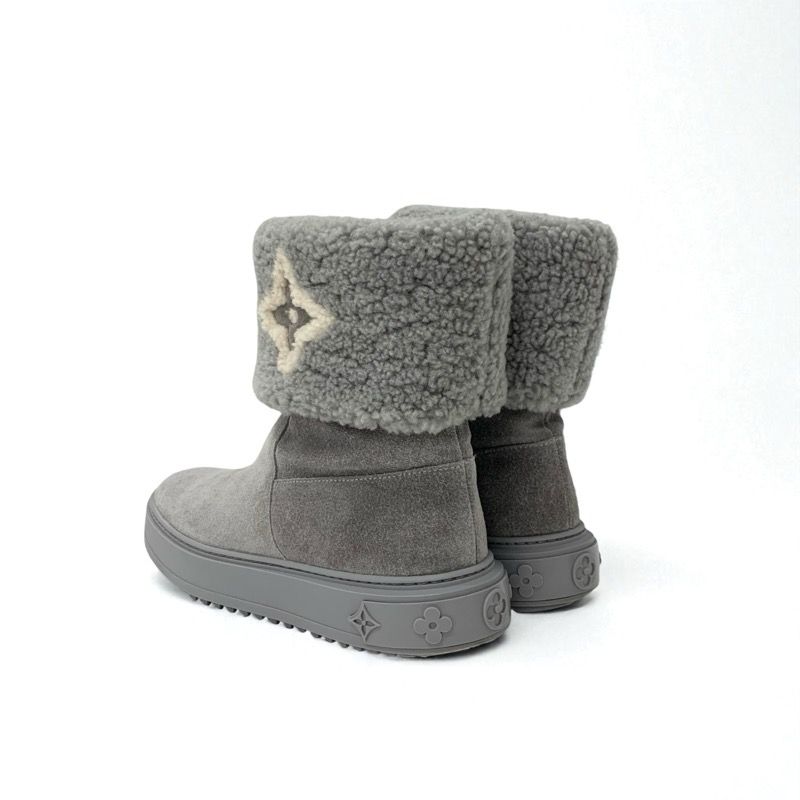 Louis Vuitton Snow Drop Line Monogram Short Boots Shoes Suede Mouton Gray Shearling — view 4