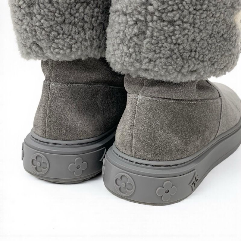 Louis Vuitton Snow Drop Line Monogram Short Boots Shoes Suede Mouton Gray Shearling — view 9