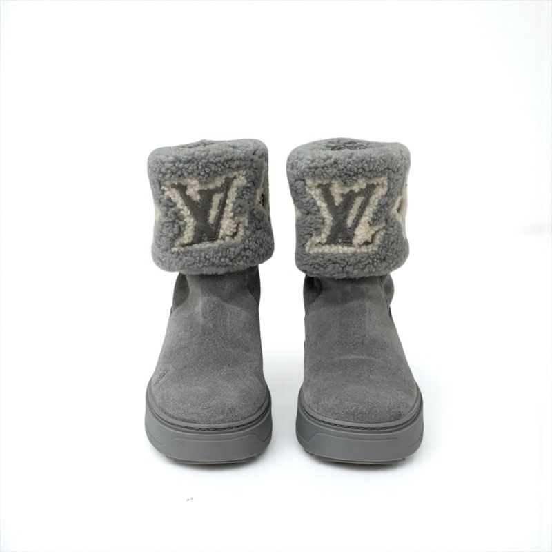 Louis Vuitton Snow Drop Line Monogram Short Boots Shoes Suede Mouton Gray Shearling — view 2