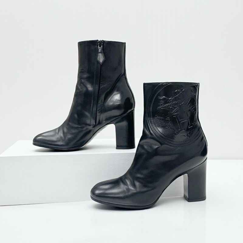 Hermes Short Boots Shoes Leather Black Exlibris — view 2