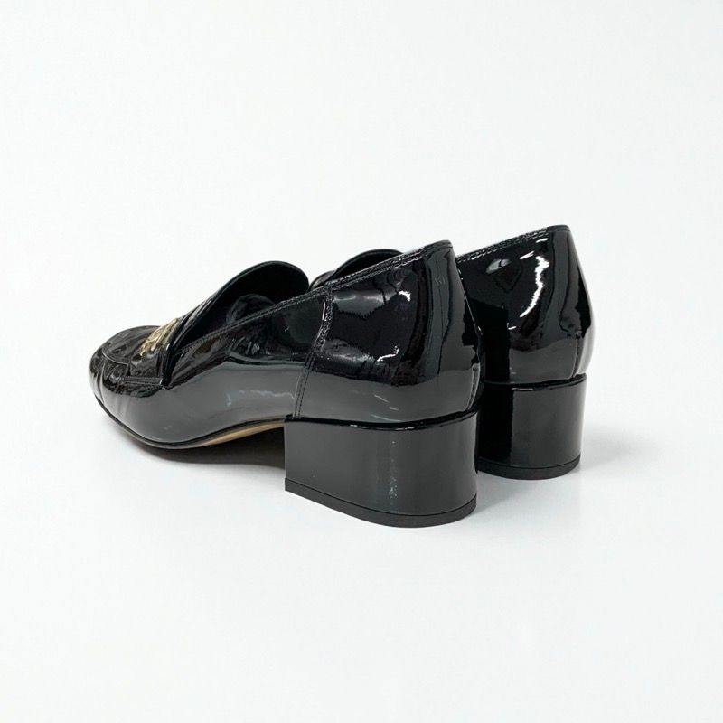 Chanel Loafers Shoes Patent Leather Black Gold CC Logo — view 4