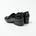 Chanel Loafers Shoes Patent Leather Black Gold CC Logo — view 4