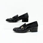 Chanel Loafers Shoes Patent Leather Black Gold CC Logo — view 2