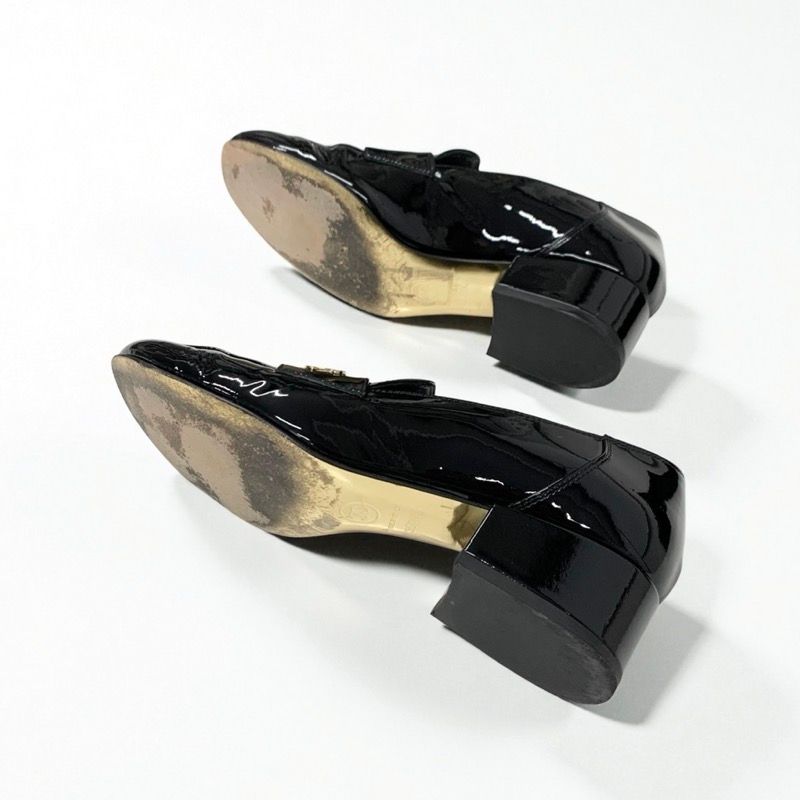Chanel Loafers Shoes Patent Leather Black Gold CC Logo — view 6