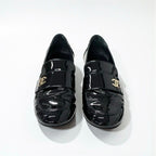 Chanel Loafers Shoes Patent Leather Black Gold CC Logo — view 3