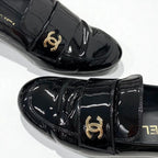 Chanel Loafers Shoes Patent Leather Black Gold CC Logo — view 9