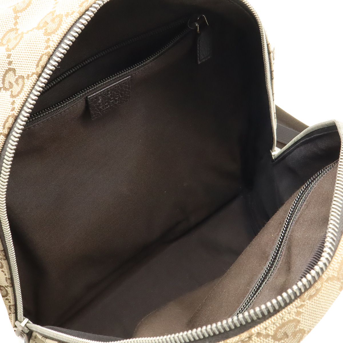 Gucci GG Canvas Backpack Leather Beige Dark Brown Outlet — view 7