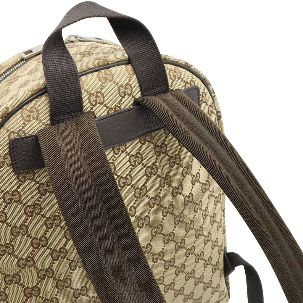 Gucci GG Canvas Backpack Leather Beige Dark Brown Outlet — view 4