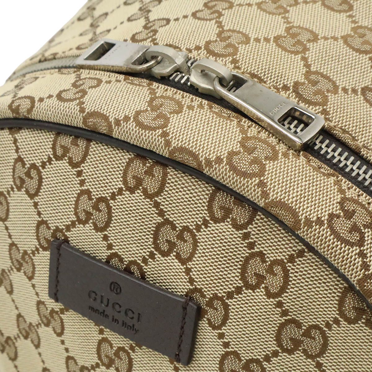 Gucci GG Canvas Backpack Leather Beige Dark Brown Outlet — view 6
