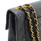 Chanel Big Quilted CC Logo Chain Shoulder Bag Leather Black Gold — view 4