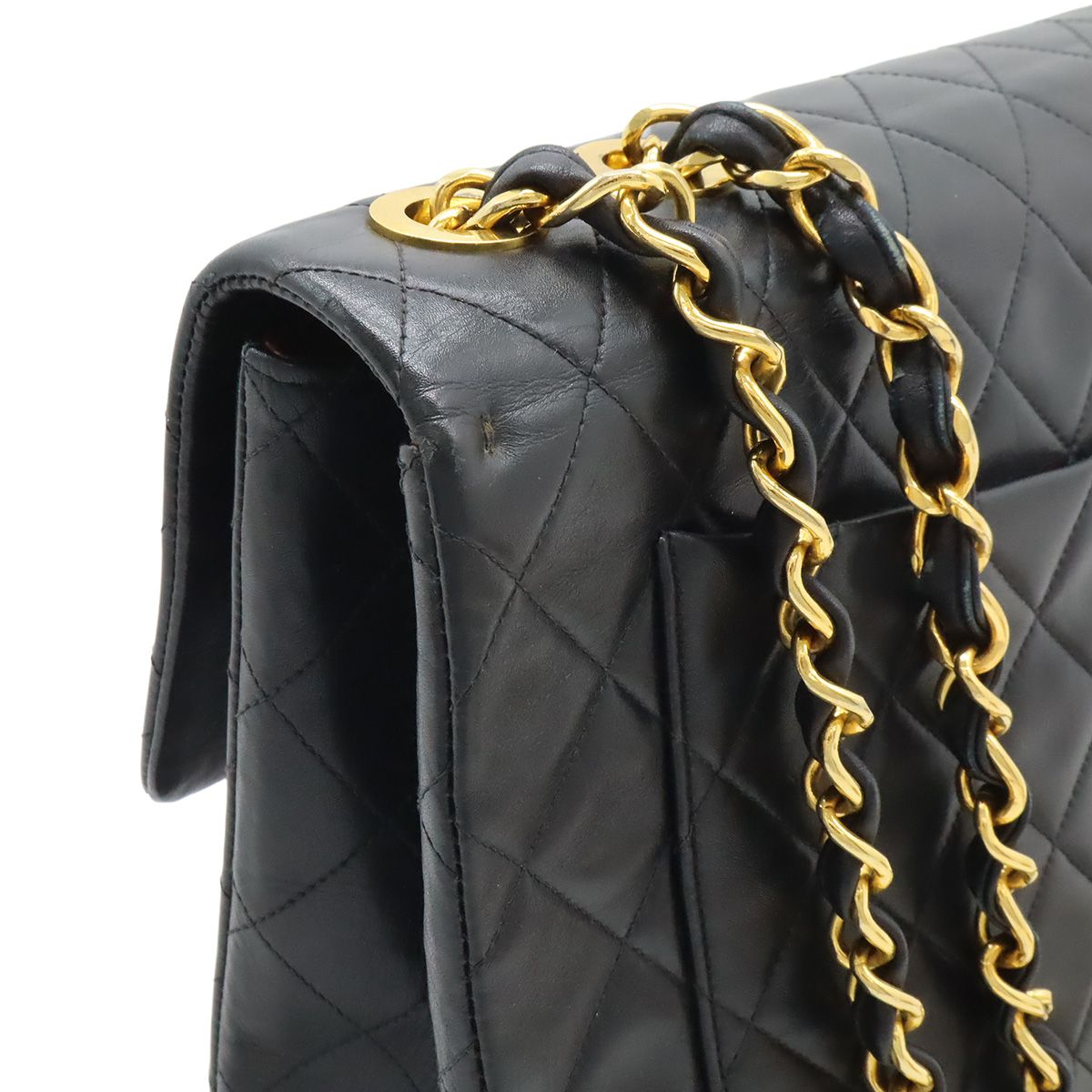 Chanel Big Quilted CC Logo Chain Shoulder Bag Leather Black Gold — view 4