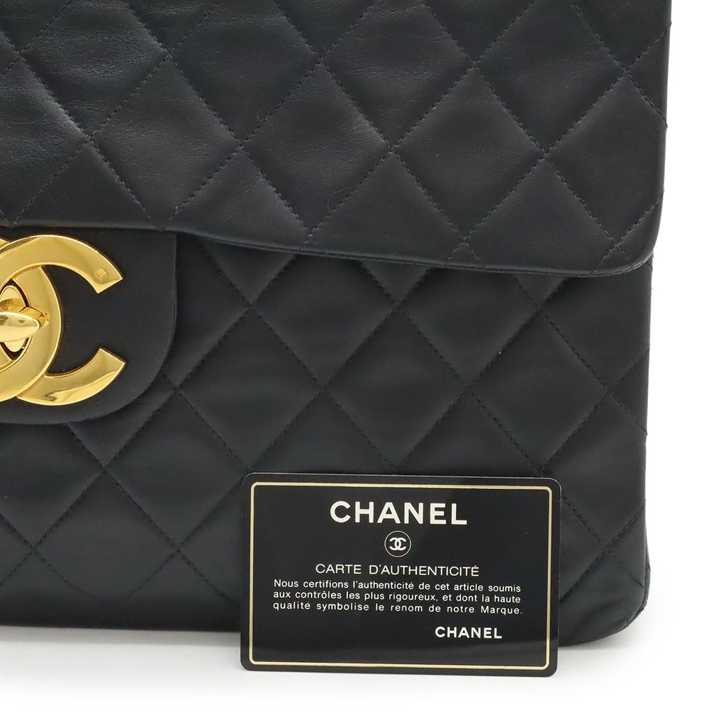 Chanel Big Quilted CC Logo Chain Shoulder Bag Leather Black Gold — view 9