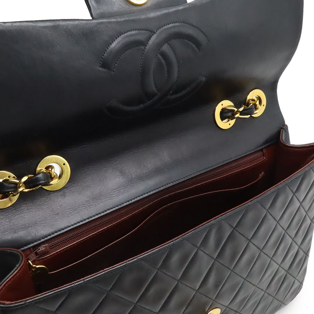 Chanel Big Quilted CC Logo Chain Shoulder Bag Leather Black Gold — view 7