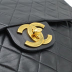 Chanel Big Quilted CC Logo Chain Shoulder Bag Leather Black Gold — view 6