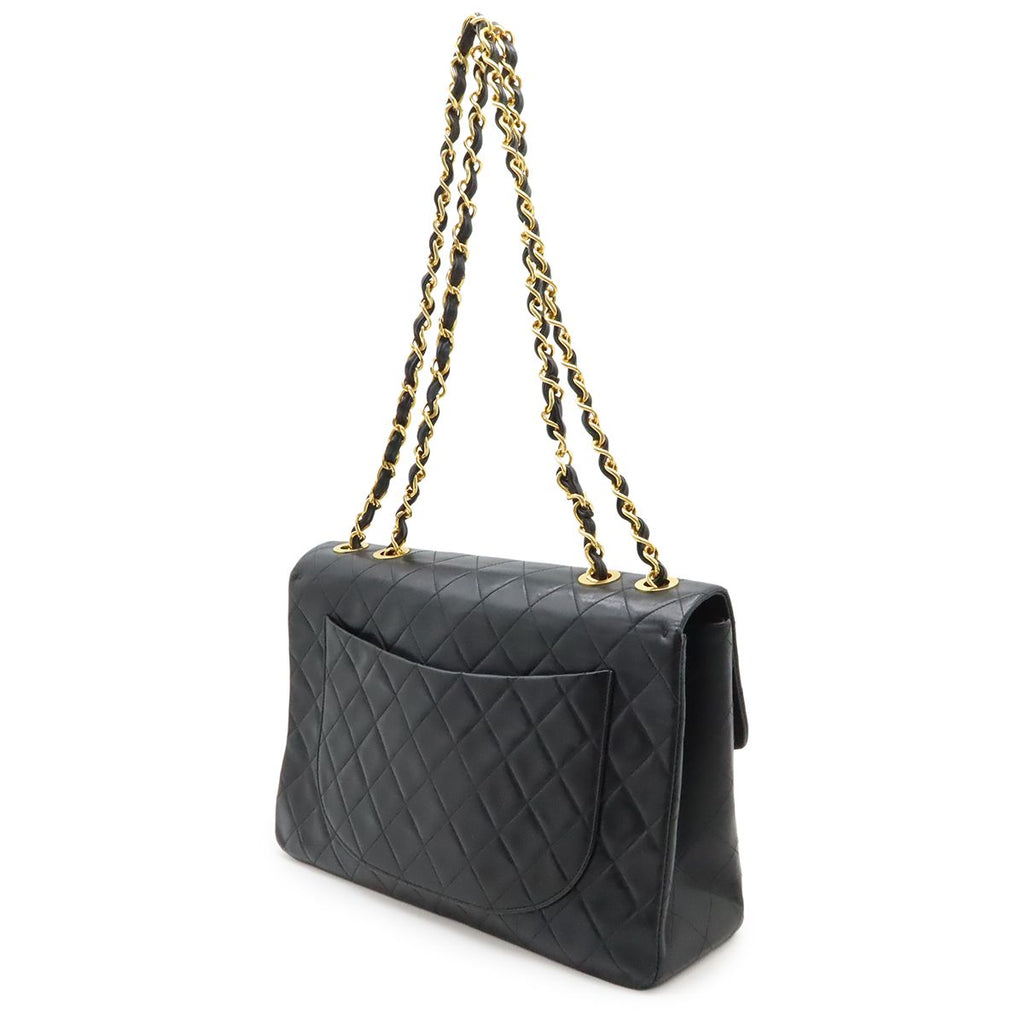 Chanel Big Quilted CC Logo Chain Shoulder Bag Leather Black Gold — view 2