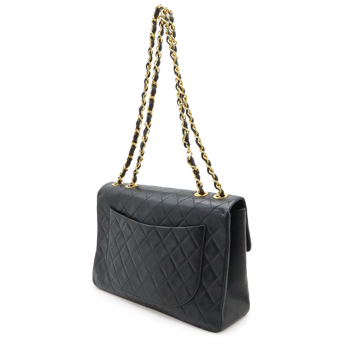 Chanel Big Quilted CC Logo Chain Shoulder Bag Leather Black Gold — view 2