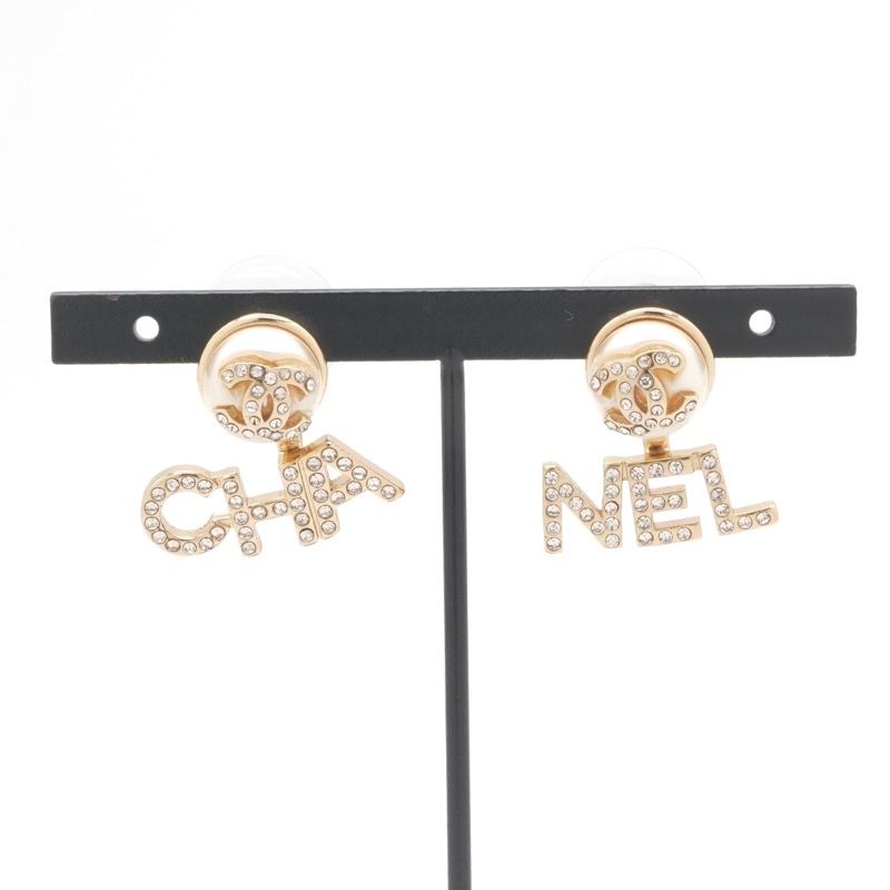 Chanel Earrings Gold CC Logo Rhinestone — view 6