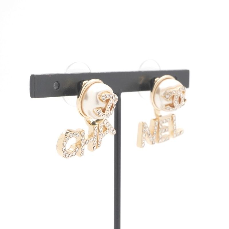 Chanel Earrings Gold CC Logo Rhinestone — view 7