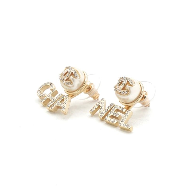 Chanel Earrings Gold CC Logo Rhinestone — view 2