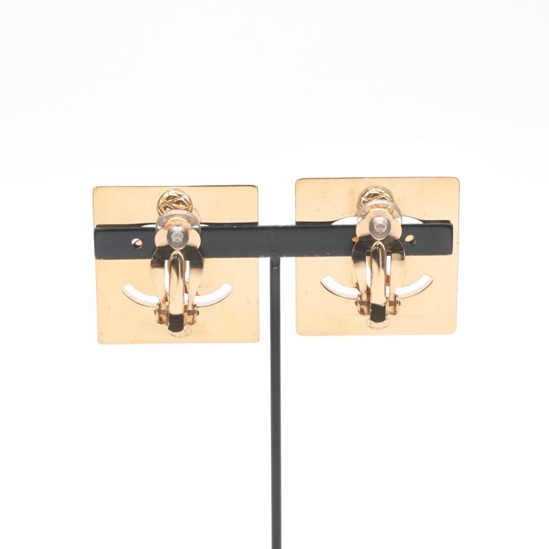 Chanel Earrings Gold Black CC Logo — view 8