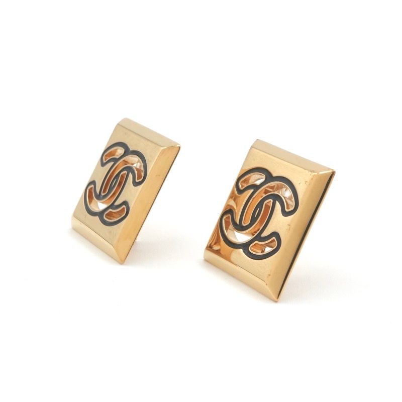 Chanel Earrings Gold Black CC Logo — view 2