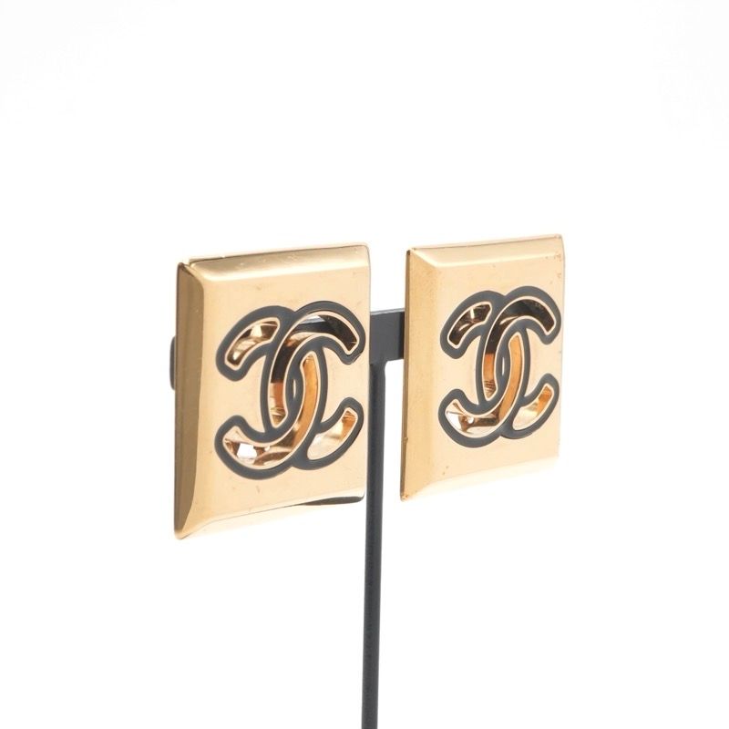 Chanel Earrings Gold Black CC Logo — view 7