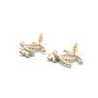 Chanel Earrings Gold Black CC Logo Rhinestone Flower — view 3