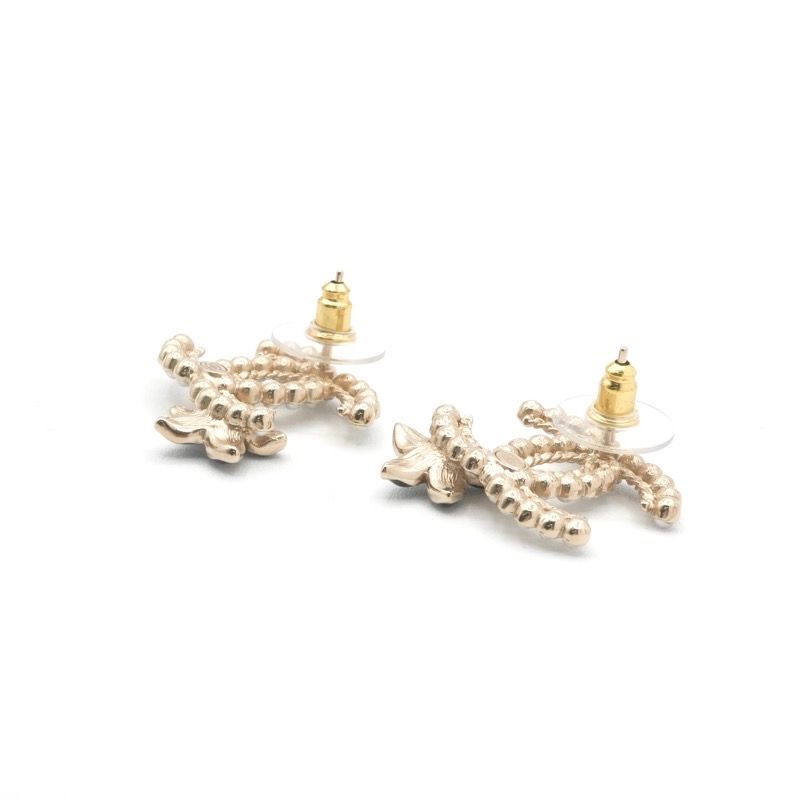 Chanel Earrings Gold Black CC Logo Rhinestone Flower — view 3