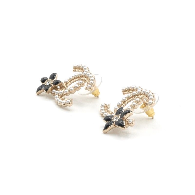 Chanel Earrings Gold Black CC Logo Rhinestone Flower — view 2