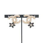 Chanel Earrings Gold Black CC Logo Rhinestone Flower — view 6
