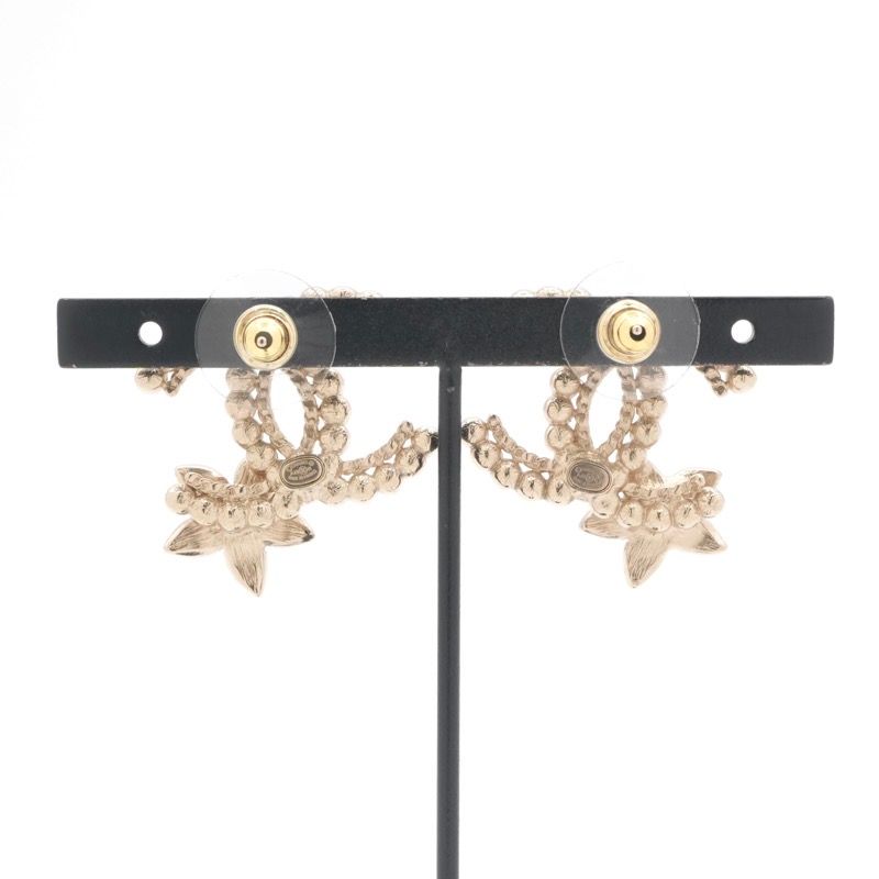 Chanel Earrings Gold Black CC Logo Rhinestone Flower — view 8