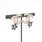 Chanel Earrings Gold Black CC Logo Rhinestone Flower — view 7